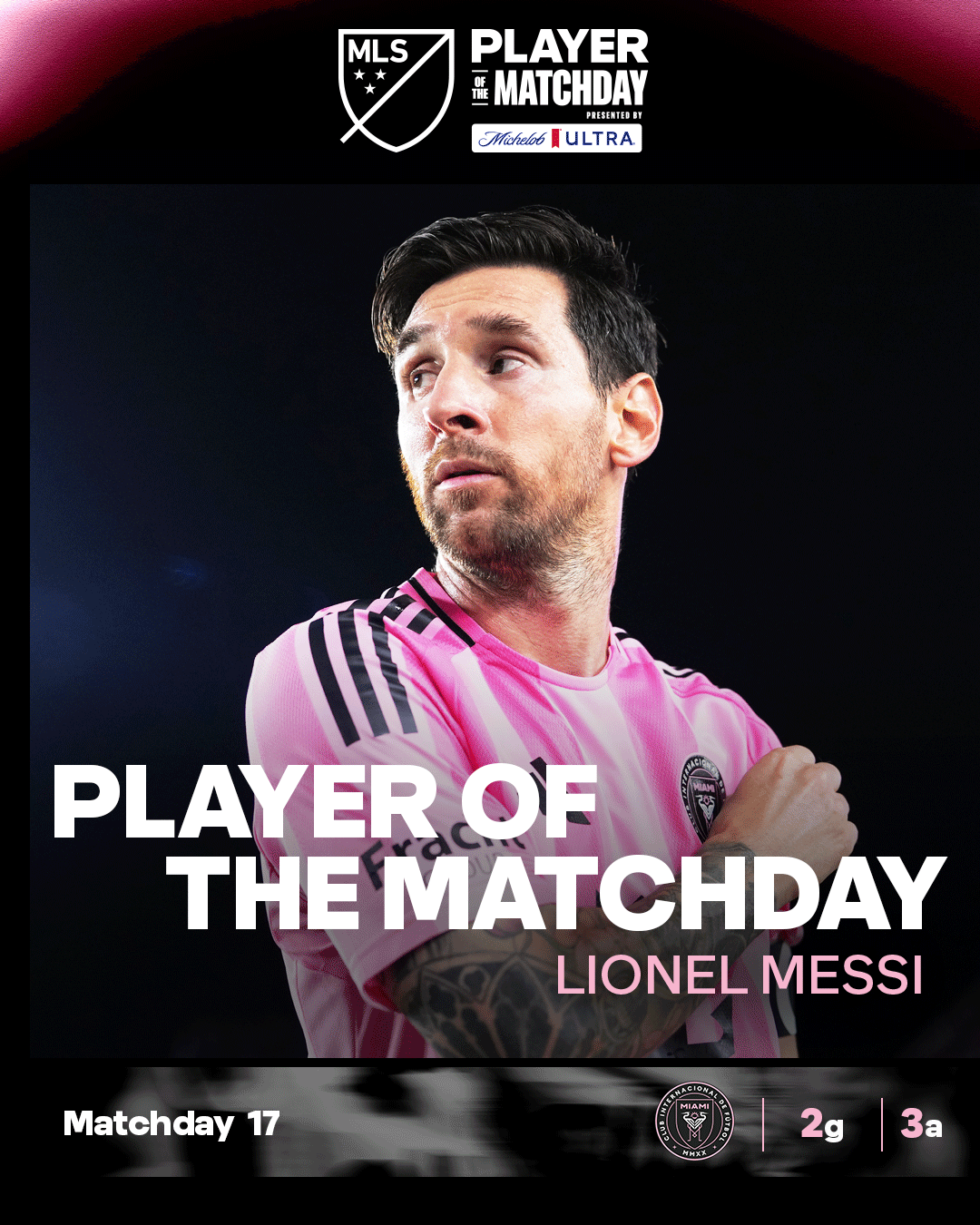 开云官方网站-连续两轮获选！美职联官方：梅西当选本轮最佳球员